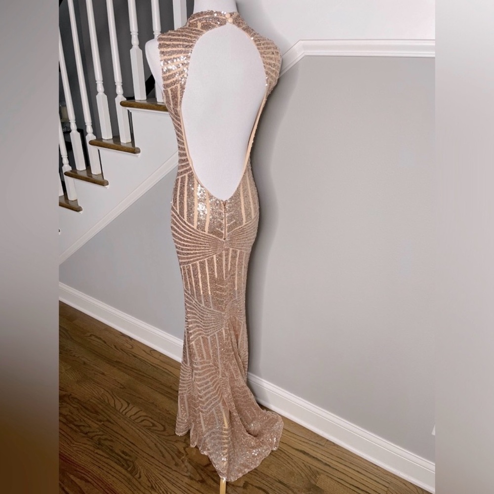 L'ATISTE Rose Gold Sequin Backless Dress - Picture 3 of 5
